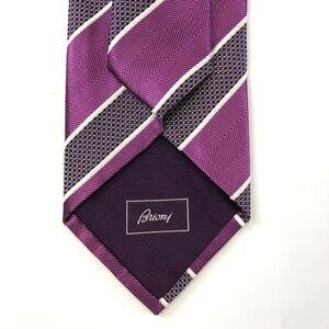Brioni purple diagonal stripe men’s silk necktie